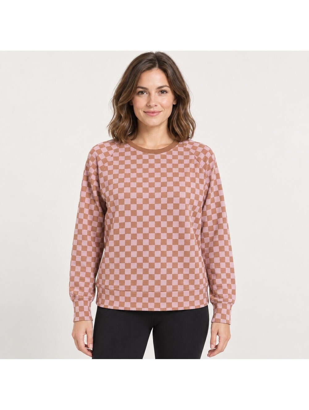 NWT Splits59 Tilda French Terry Checkered Sweatshirt Cafe Blush Size XS